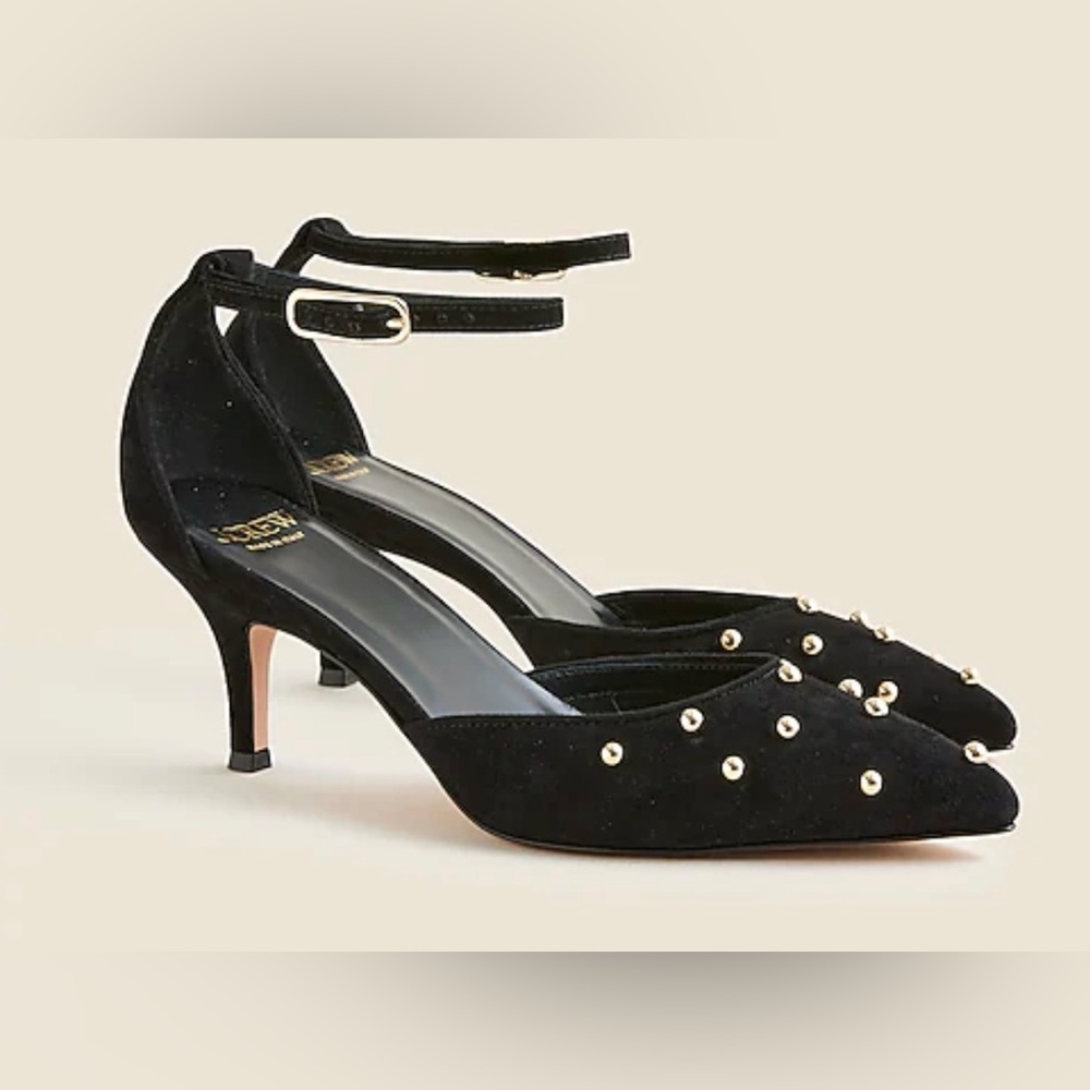 J. Crew Black Heels with Gold Accents